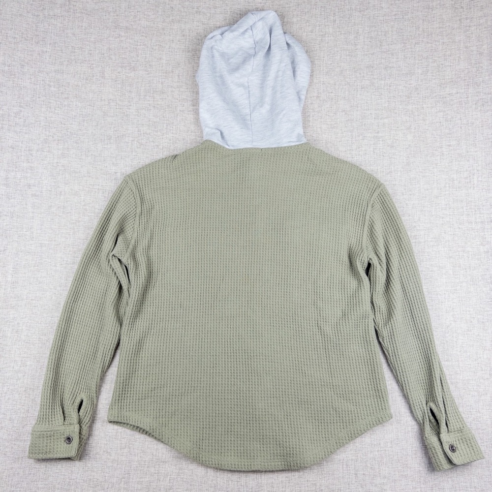 Hippie Rose Juniors Hooded Waffle Knit Button Shacket Sage Green Size S - Picture 2 of 8
